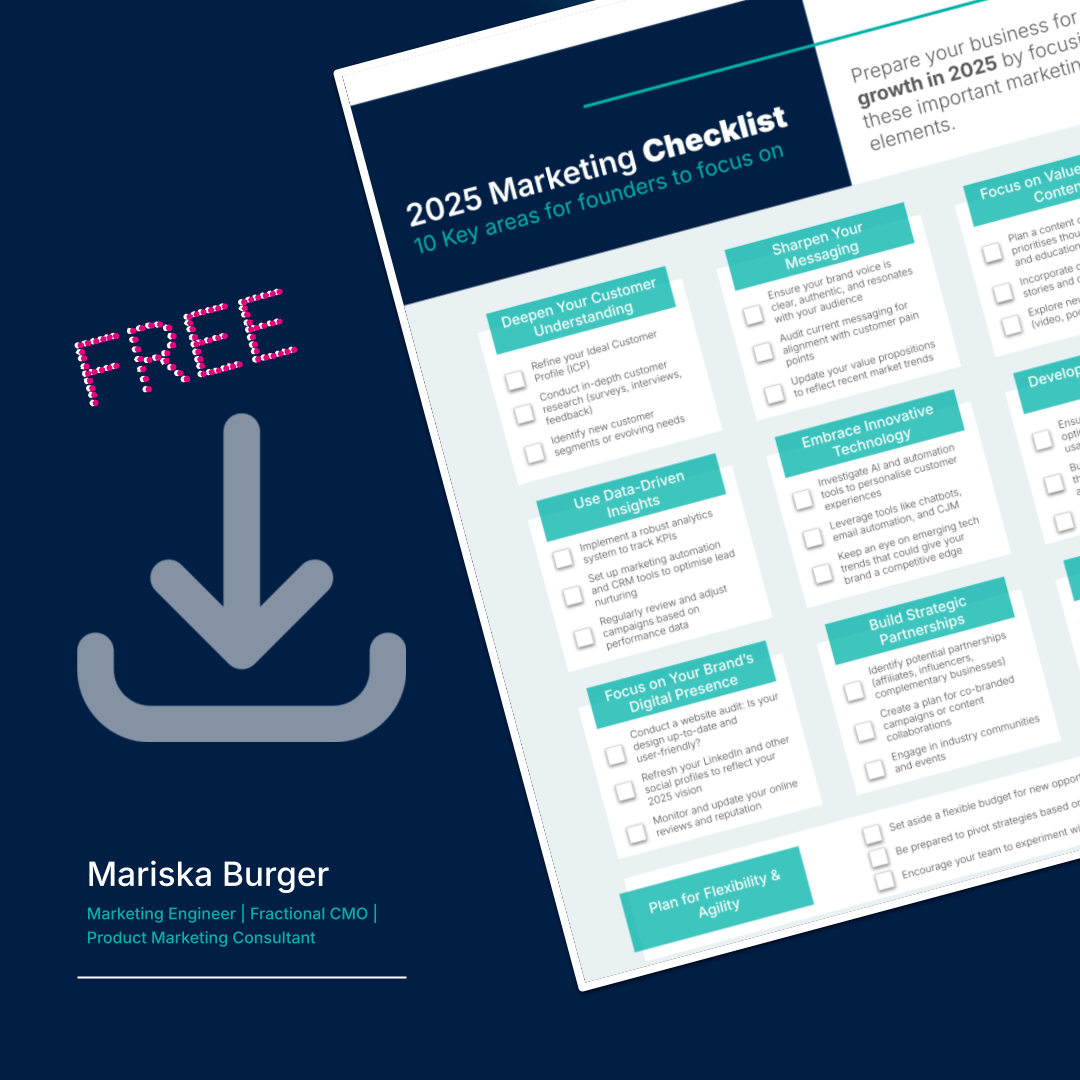 Image of the 2025 Marketing ready checklist with a big download arrow and the word FREE